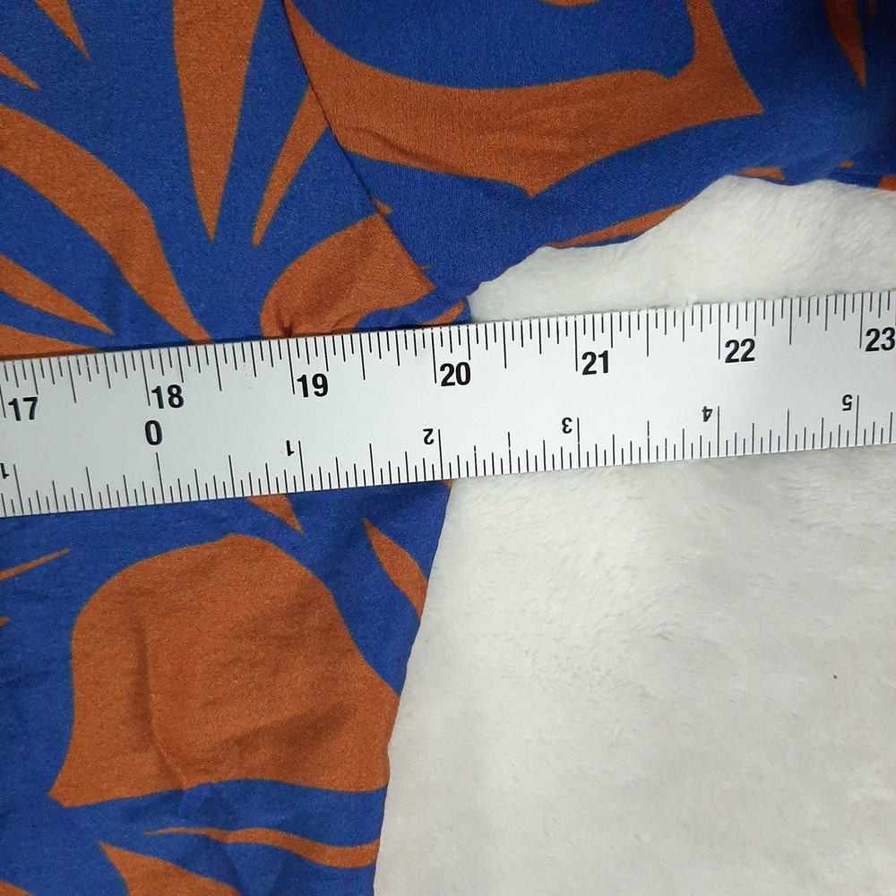 Julia by Love J Womens Blue Orange Tropical Leaf Rayon Button Up Shirt Medium - Picture 4 of 7